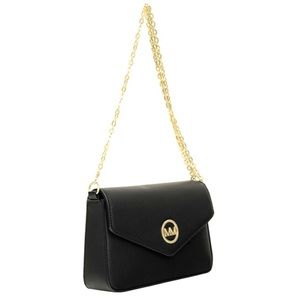 Marilyn Monroe Classic Black Textured Leather Crossbody Gold Chain Shoulder Bag